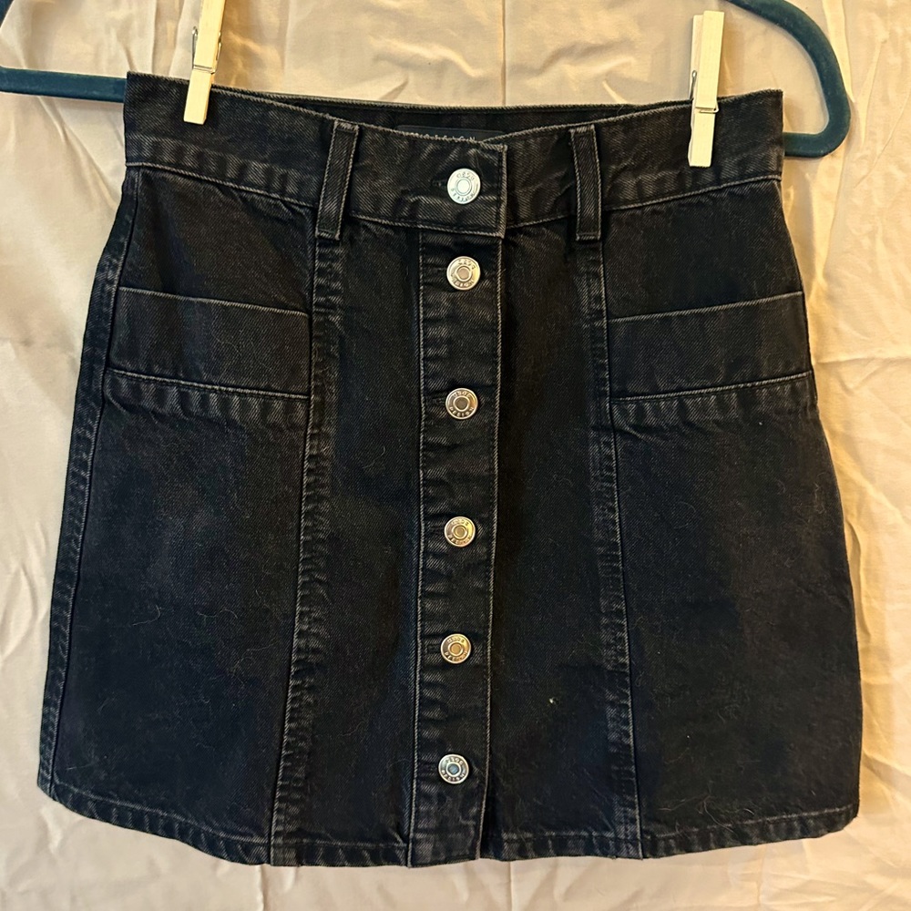 Black denim button down miniskirt